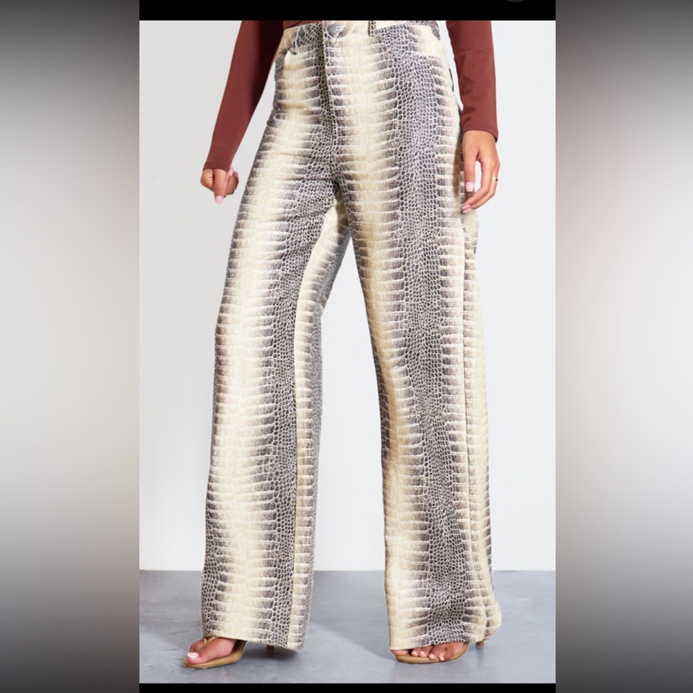 PLT Tall Cream Snake Print High Waist Wide Leg Jeans
